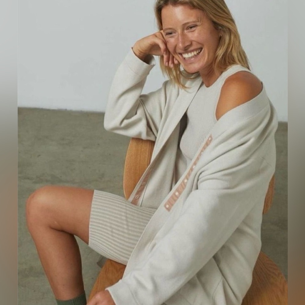 Lunya Cozy Cotton Silk Button Front Longline Cardigan Cream L/XL
